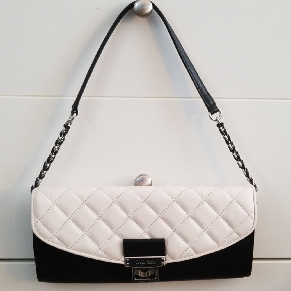 Calvin Klein Black and White Quilted Shoulder Bag